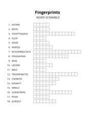 Fingerprints word scramble puzzle
