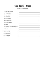 Food Borne Illness word scramble puzzle