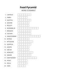 Food Pyramid word scramble puzzle