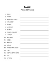 Fossil word scramble puzzle