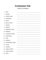 Freshwater Fish word scramble puzzle