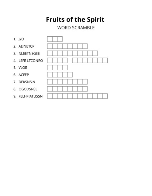 Fruits of the Spirit Word Scramble Puzzle
