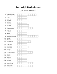 Fun with Badminton word scramble puzzle