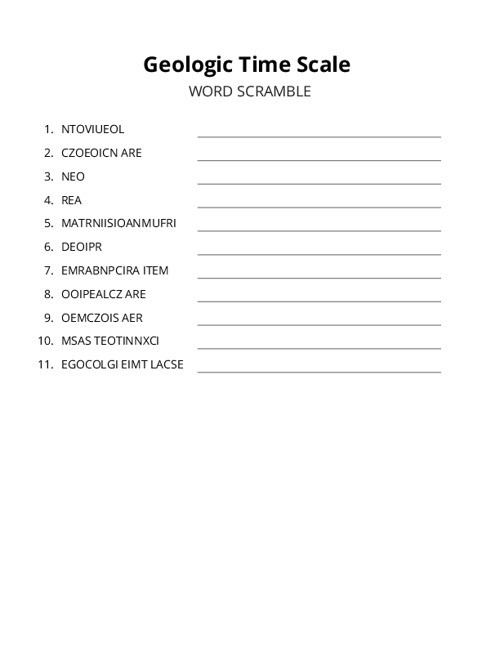 Geologic Time Scale Word Scramble Puzzle