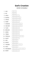 Gods Creation word scramble puzzle