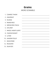 Grains word scramble puzzle