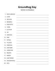 Groundhog Day word scramble puzzle