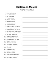 Halloween Movies word scramble puzzle