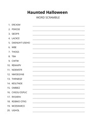 Haunted Halloween word scramble puzzle