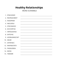 Healthy Relationships word scramble puzzle