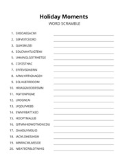 Holiday Moments word scramble puzzle