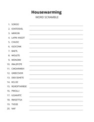 Housewarming word scramble puzzle