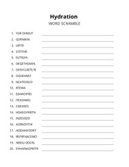 Hydration word scramble puzzle