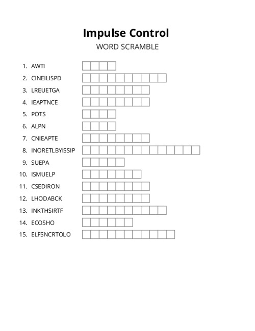 Impulse Control Word Scramble Puzzle