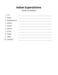 Indian Superstitions word scramble puzzle