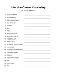 Infection Control Vocabulary word scramble puzzle