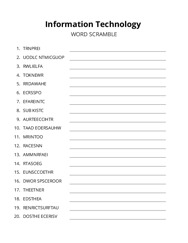 Information Technology word scramble puzzle