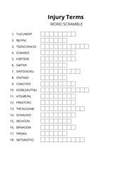 Injury Terms word scramble puzzle
