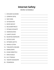 Internet Safety word scramble puzzle