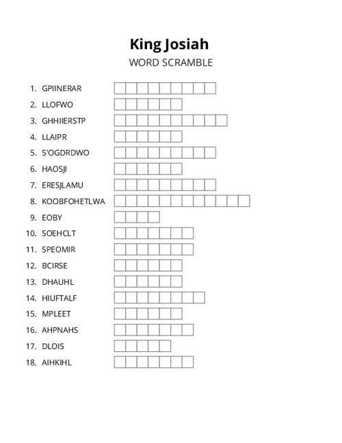 King Josiah Word Scramble Puzzle