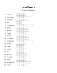 Landforms word scramble puzzle