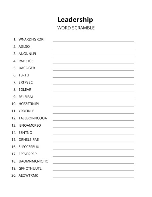 Leadership Word Scramble Puzzle