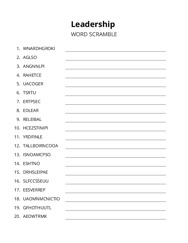 Leadership word scramble puzzle
