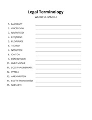 Legal Terminology word scramble puzzle