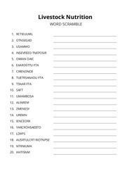 Livestock Nutrition word scramble puzzle