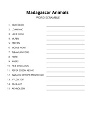Madagascar Animals word scramble puzzle
