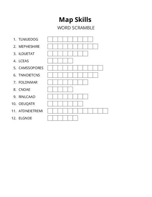 Map Skills Word Scramble Puzzle