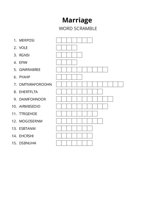 Marriage Word Scramble Puzzle