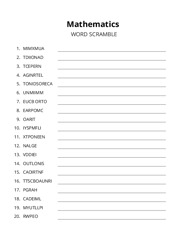 Mathematics word scramble puzzle