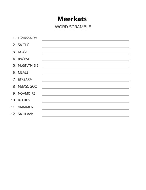 Meerkats Word Scramble Puzzle