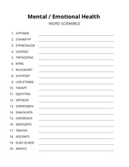 Mental / Emotional Health word scramble puzzle