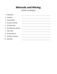 Minerals and Mining word scramble puzzle