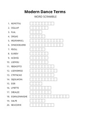 Modern Dance Terms word scramble puzzle