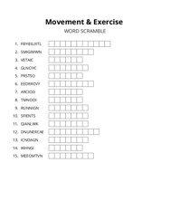 Movement & Exercise word scramble puzzle