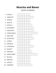 Muscles and Bones word scramble puzzle