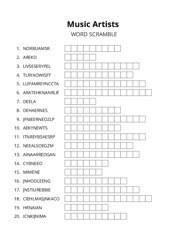 Music Artists word scramble puzzle