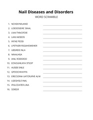 Nail Diseases and Disorders word scramble puzzle