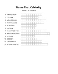 Name That Celebrity word scramble puzzle