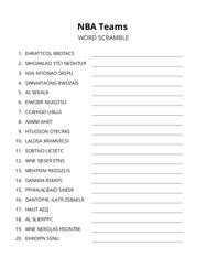 NBA Teams word scramble puzzle