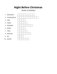 Night Before Christmas word scramble puzzle