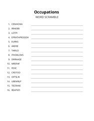 Occupations word scramble puzzle