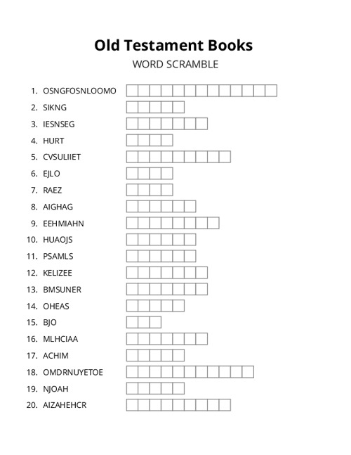Old Testament Books Word Scramble Puzzle