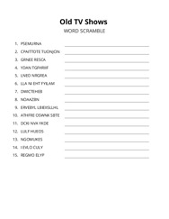 Old TV Shows word scramble puzzle