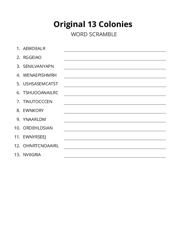 Original 13 Colonies word scramble puzzle