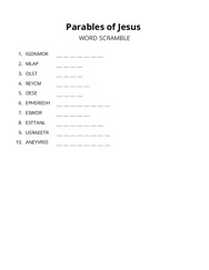 Parables of Jesus word scramble puzzle