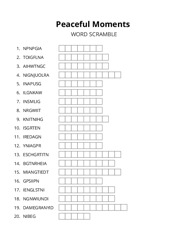 Peaceful Moments word scramble puzzle